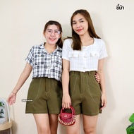 onlystore888 กางเกงขาสั้น 5 ส่วน S-XL เอวสูงขอบหนา ดีเทลเย็บตะเข็บด้ายตัดสี ผ้าซุปเปอร์เปเป้ 5530#
