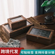 Wooden Sundries Storage Box Household Paulownia Anti-dust Flip Jewelry Box Begonia Flower Glass Desk