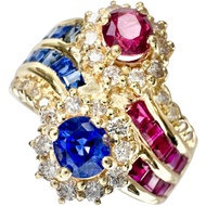Size 15, Ruby 0.95ct, Sapphire 0.95ct, Diamond 0.42ct, K18 Gold Ring, 7.9g, Women's [Used]