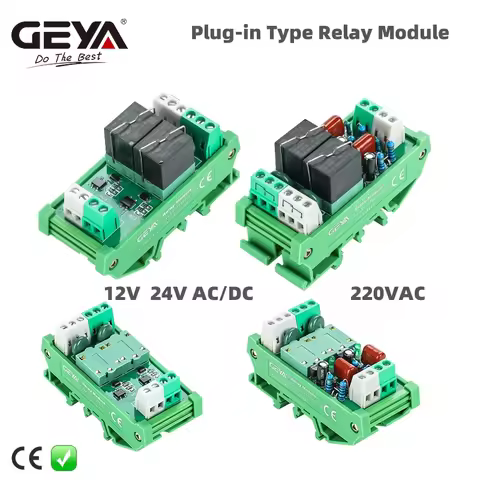 GEYA Pluggable Relay Module 2 Channel AC/DC 12V 24V AC230V Electromagnetic Relay General Purpose AC2