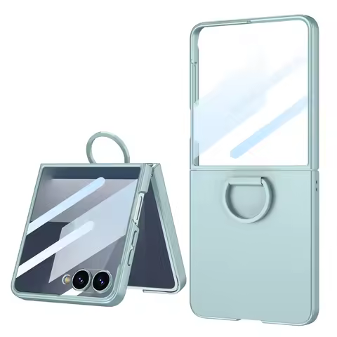 360 Glass Screen Protector Slim Matte PC Case for Samsung Galaxy Z Flip 7 Ring Holder Cases Cover fo