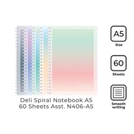 Deli N406-A5 Spiral Notebook A5 60 Sheets Asst.
