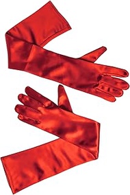 Long Red Satin Opera Gloves For Women, Cruella Deville, Red Riding Hood - Accessories for Halloween 