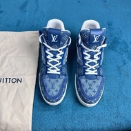 LV路易威登trainer 牛仔布復古經典低幫板鞋藍白 43碼