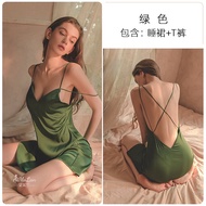 ️‍ ️‍ Sexy silk cross lower back nightwear singlet pajamas come with T-back