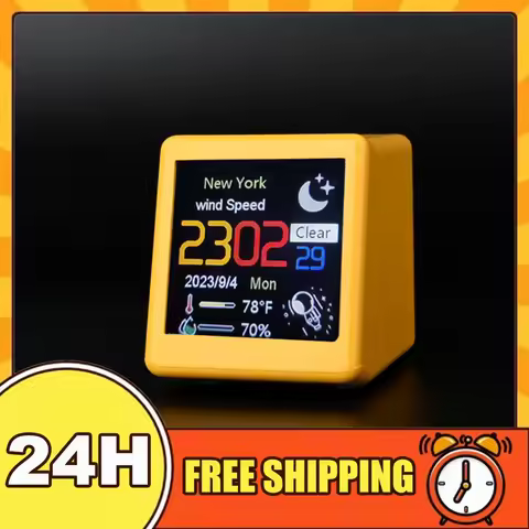 Smart WIFI Weather Station Clock DIY Cute GIF Animations Desktop Mini Clock for Home Office