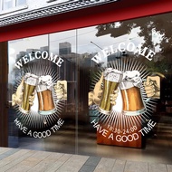 Beer Glass Door Sticker Barbecue Restaurant Window Decoration Business Hours Sticker