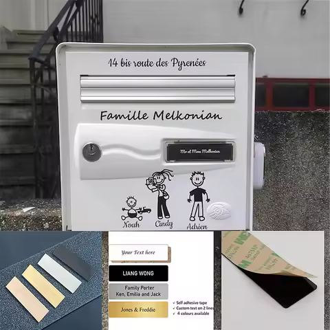 New Stainless Steel 7*2CM Personalized Logo Text Adhesive Mailbox Badge Family Engrave Custom Name T