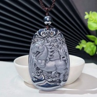 太赫茲石生肖牌吊墜 鈦赫茲波多晶矽 雕刻馬 生肖項錬 福在眼前