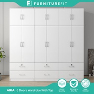 FurnitureFit  7.5X8FT Wardrobe With Top  / Drawers / 6 Doors Wardrobe With Top / Almari Baju