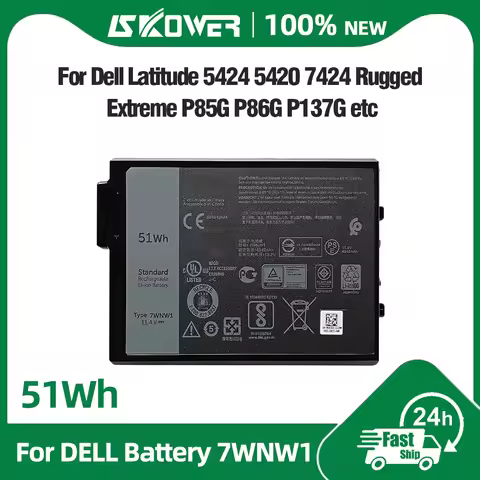 51Wh 7WNW1 Laptop Battery for Dell Latitude 5420 5424 7424 Rugged Extreme P85G P86G P85G001 P86G001 