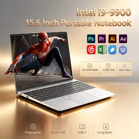 Intel i9 9900 15.6 Inch Laptop 32GB DDR4 512GB 1TB SSD 8C 16T 5GHz Ultra Slim Gaming Notebook 1920x1