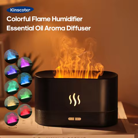 Kinscoter Aroma Diffuser Air Humidifier Ultrasonic Cool Mist Maker Fogger Led Essential Oil Flame La