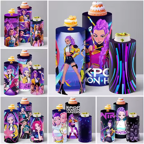 K-POP Demon Hunter Cylinder Covers Backdrop Girl birthday Party Decoration BabyShower Cake Stand Pli
