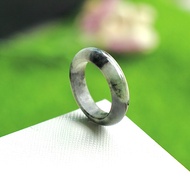 Dark Tone Green Jade Ring With White Plain Shape Size 53 mm.