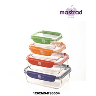 Mastrad Stor’Eat Borosilicate Glass Rectangle Storage Box With PP Lid (370ml, 640ml, 1040ml & 1520ml