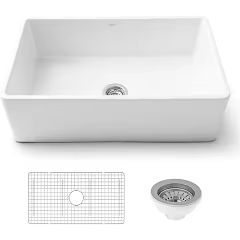 33 x 20 inch Fireclay Reversible Farmhouse Sink - Apron-Front Single Bowl Kitchen Sink - Resistant t