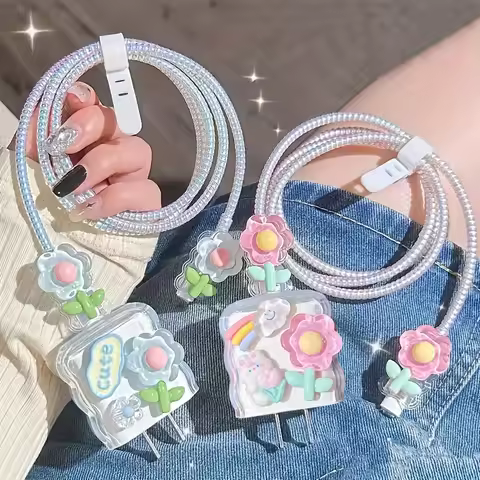 For iPhone Charger Protector Cover For Apple 18W 20W Cute Flowers Charger Head Protective Case Sprin