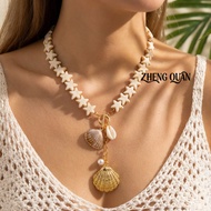 Boho Star Bead Layered Shell Necklace Chunky Front Toggle Festival Jewelry