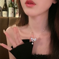 Fairy Tears!Micro-inlaid Zircon Exquisite Bow Water Drop Necklace Women Light Luxury Niche Design High-End Necklace Girls Necklace iu Cute Jewelry Wear Matching Gifts Jewelry