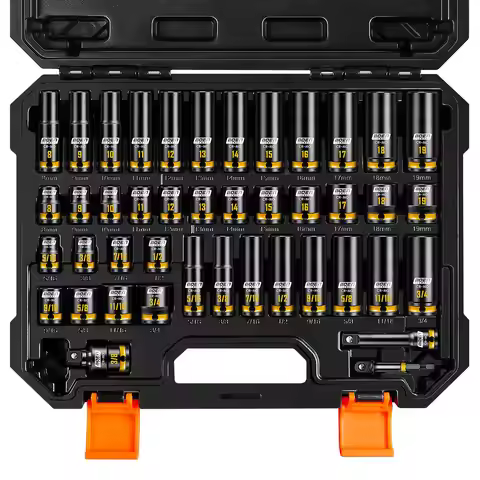 BOEN Pro 3/8" Drive Impact Socket Set, 43-Piece SAE(5/16"-3/4") & Metric(8-19mm) set