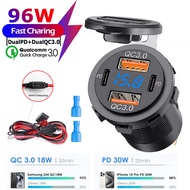 96W Car Charger Power Socket Dual QC3.0 USB and Dual PD3.0 Type-C type-C Fast Charging Socket With L