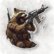 Unique Army Shooting Bear and Cat Stamp