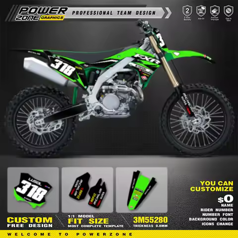 PowerZone Custom Team Adhesive Decals Vinyl Sticker Kit For Kawasaki 2019 -2023 KXF KX450 2021-2024 