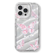 AKABEILA Popular Butterfly Bling Laser Paper + Transparent Water Wave Phone Case for IPhone 11 Pro Max 14 12 13 Pro Max 6 7 8 Plus X XR XS Max 14 Plus SE 2020 Soft Silicone TPU Popular Simple INS Phone Casing 手机壳
