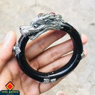 Gelang Pria Akar Bahar Hitam Alpaka Kepala Naga Perak