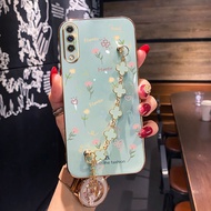Casing Samsung Galaxy A50 A50S A30S Small Flower Pattern with Four Leaf Clover Bracelet Shockproof Silicone Phone Protective Cover
