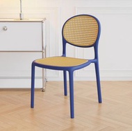 全城熱賣 - 現代簡約仿籐編靠背塑膠椅子(藍框+棕色)