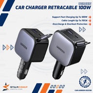 UGREEN Car Charger 60W 90W 145W Built in Cable Type C Retractable Fast Charging QC 3.0 PD