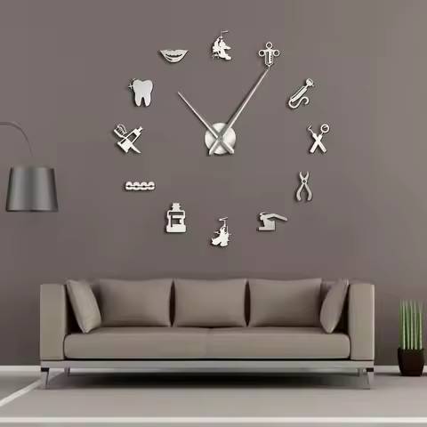 Dentist DIY Giant Wall Clock Dental Doctor Oversized Wall Clock Big Needle Mirror Dentist Office Dec