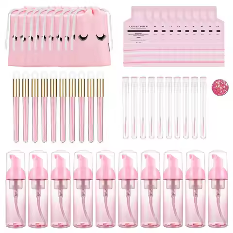 60ml Refillable Leakproof Empty Foam Pump Bottles Eyelash Extension Shampoo Kit Lash Comb Tube Clean
