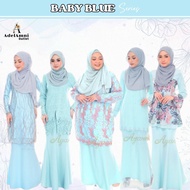 Tema Baby Blue Baju Kurung Dewasa Plus size Plain Lace Moden Muslimah Terkini Tunang Bridesmaid Kenduri Raya (Size 32-60)