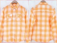 國外購入 品牌 Superdry 極度乾燥 設計款 螢光橘 格紋撞色 雙口袋 開釦 反釦袖 棉質 長袖襯衫 0616
