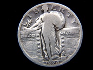美國銀幣-1926年美國(United States)自由女神手持盾牌捍衛國家大鷹展翅1/4圓(25美仙Quarter Dollar)銀幣(俗稱standing Liberty版)