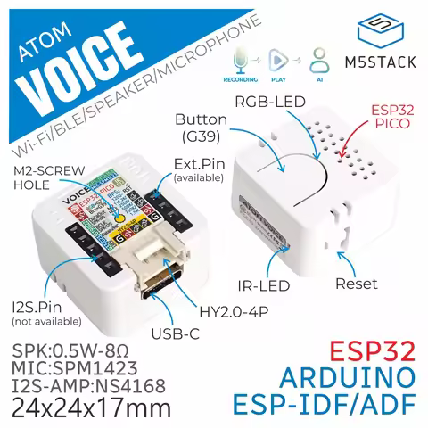 M5Stack Official ATOM Voice Programmable AI Smart Speaker with Built-in ESP32 Bluetooth WiFi Interne