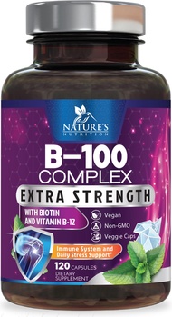 B Complex Vitamins with Vitamin B1 B2 B3 B6 B12 B100 C Biotin Folate & Folic Acid - Supplement for E