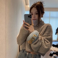 Vintage Turtleneck Sweater Women Fall Winter Thick Loose Knit Short Sweater