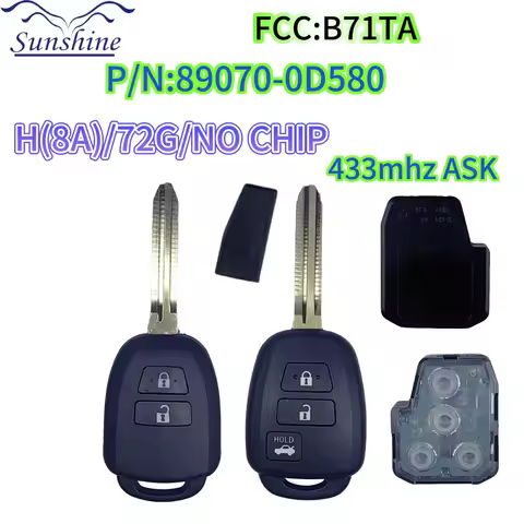 Sunshine FCC B71TA 89070-0D580 433Mhz Remote Car Key For Toyota Yaris Verso RAV4 2008 2009 2010 2015