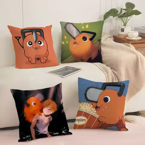 Anime C-Chainsaw Man Pochita Cushion Cover Silky Short Plush with Invisible Zipper Dustproof Sofa Pi