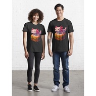 Cute Pink Minecraft Axolotl on Block Tshirt