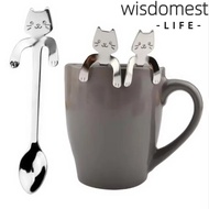 WISDOMEST 1/4pcs Mini Cat Coffee Spoon, Tableware Cute Cat Stainless Steel Teaspoon,  Cute Design St