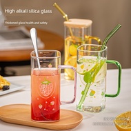 water bottle bottle Square Water Cup ins Wind Straw Household Girl Glass