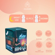 【12Pcs / Box】 JOLIEWEN 360mm X-Wing Night Use Sanitary Pad 360mm length With Wings Leak Proof Barrie