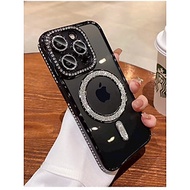 Ốp lưng cho iphone 15 pro max / Samsung S24 Ultra / S23 Ultra / S22 Ultra ốp có sạc từ tính đính đá 