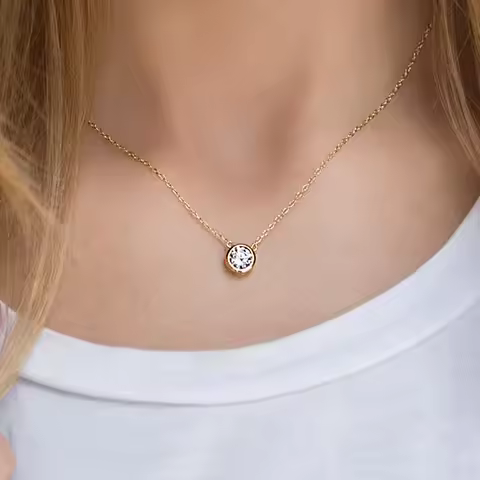 Double Fair Shiny Pendant Necklaces For Women Classical Round Crystal Choker Necklace Rose Gold Plat