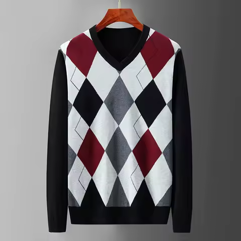 Christmas Knitted Pullovers Men Sweater Autumn Spring Korea Style Tops Argyle Plaid Pull Sweater Mal